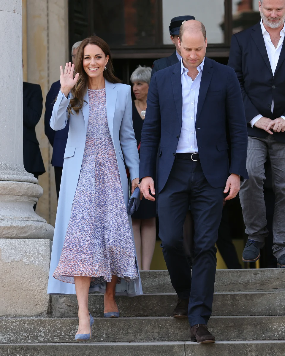 Kate Middleton and Prince William departing the Fitzwilliam Museum during an official visit to Cambridgeshire on June 23, 2022 in Cambridge, England. (Photo via Getty)