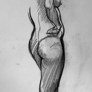 Standing female life drawing mode, pencil drawing by Shirley Salariya
