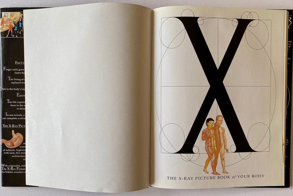 Your Body, half title page, giant X inside a circle based on an Ancient Roman font. Series created & designed by David Salariya