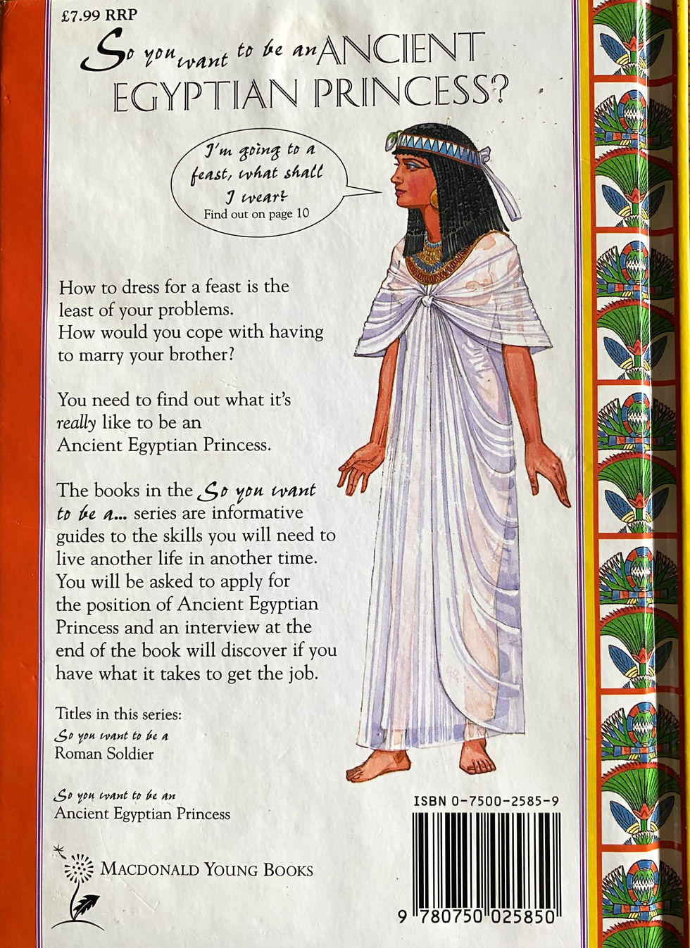 Back cover of So You Want To Be an Egyptian Princess