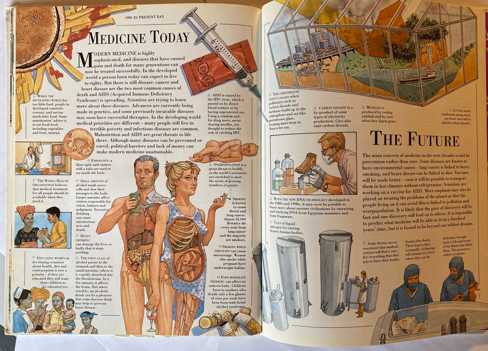 Timelines, Medicine, medicine today, the future. Illustration by John James.