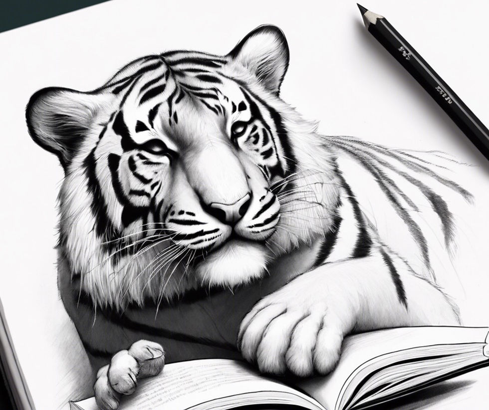 Tiger reading a book