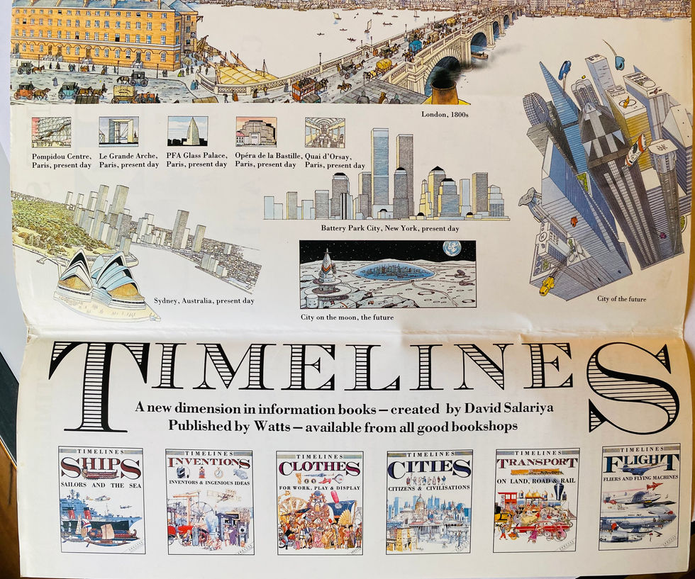 Poster for Cities in the timelines series printed on the inside of the books dust jacket.
