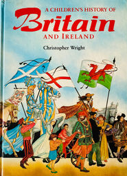 Procession of people from history marching into the book.