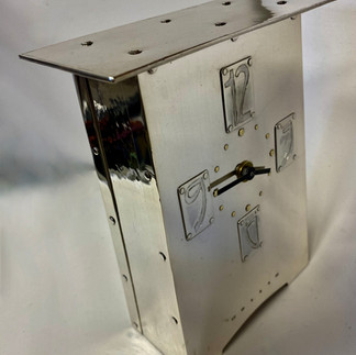Sterling silver clock case, front showing top with D wire soldered round top