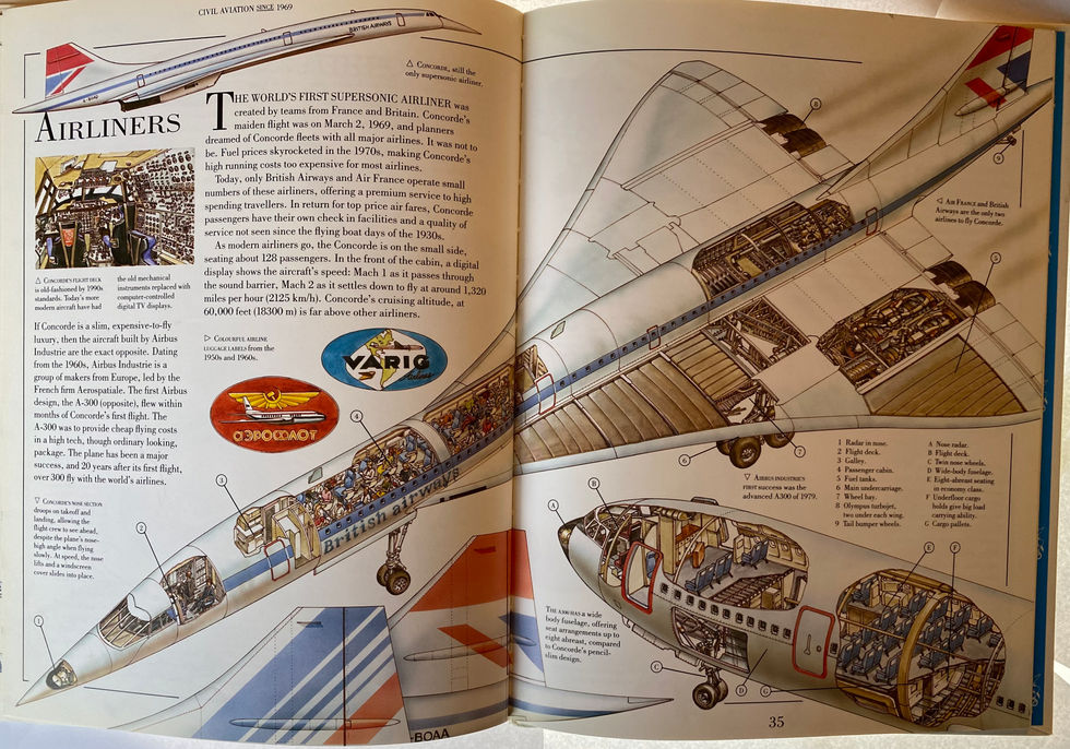 Supersonic plane Concorde cutaway illustration to show inside