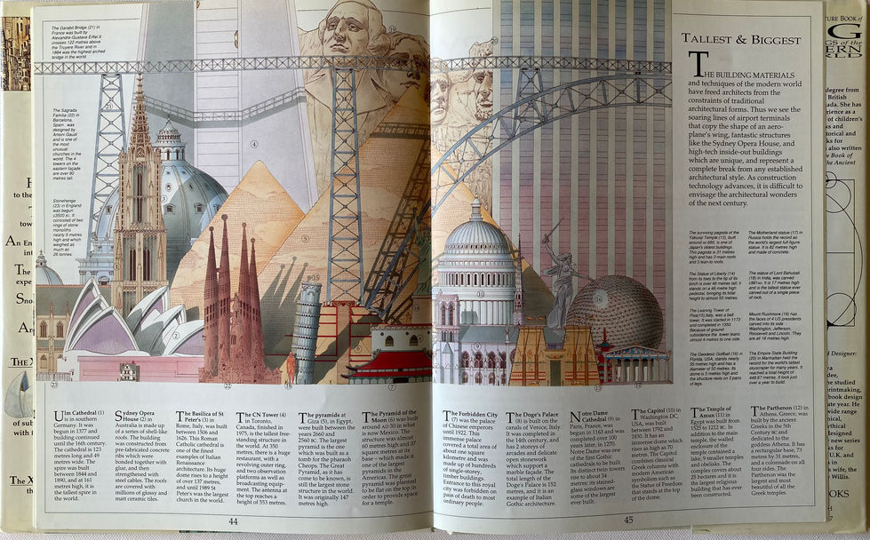 Big Buildings of the Modern World. Comparative view, tallest and biggest. Illustration by Nick Hewetson.
