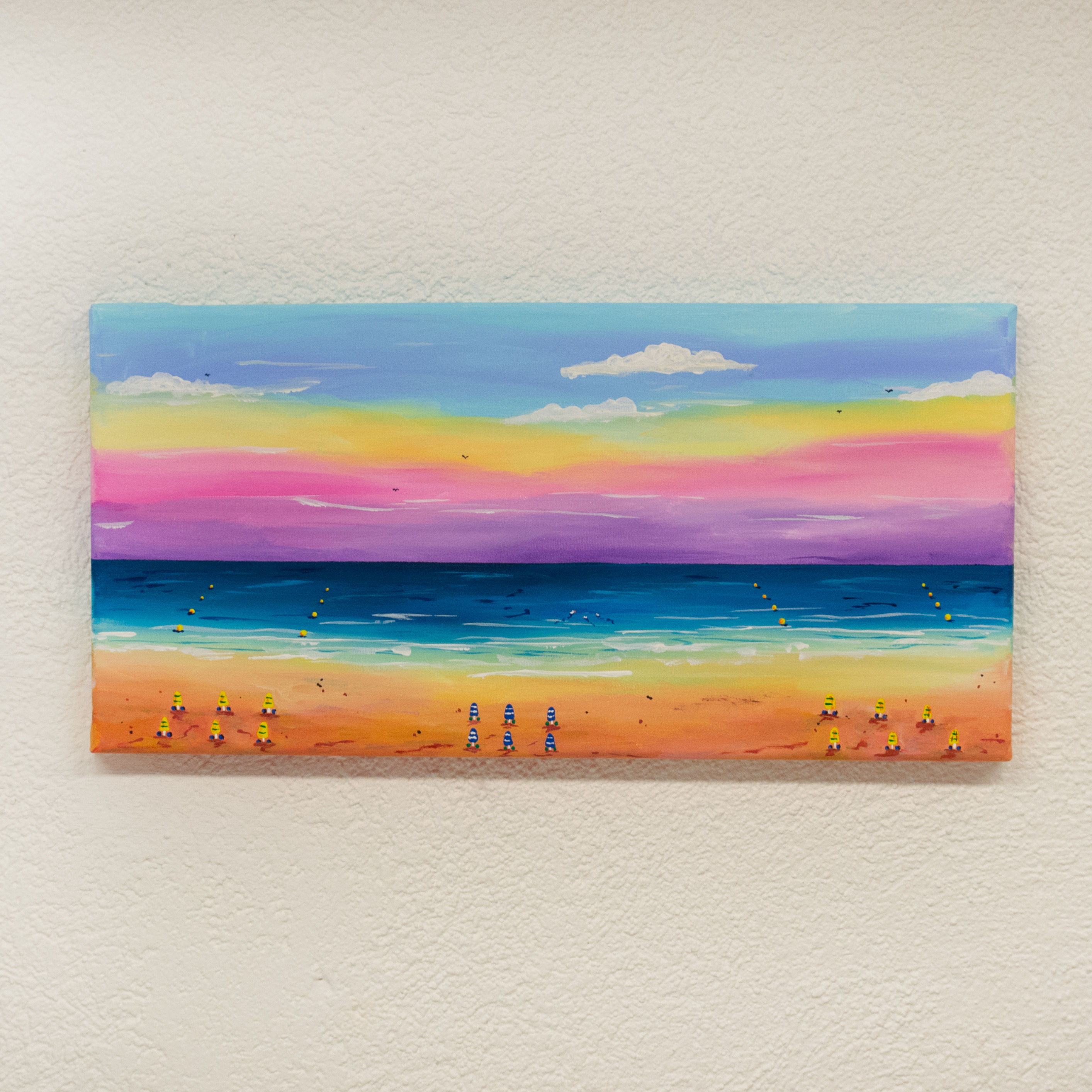 Acrylgemälde - Strand mit Sonnenschirmen