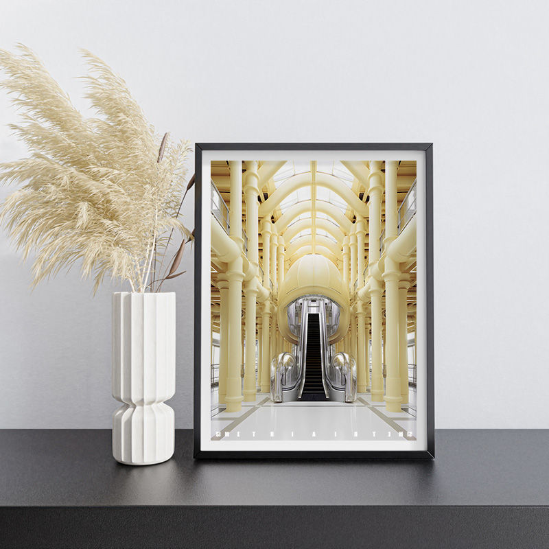 Thumbnail: Mesmo quadro decorativo em sobre balcão preto e parede branca