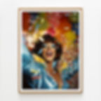 Quadro decorativo com mulher de fantasia pierrot sorrindo entre beixigas e confetes