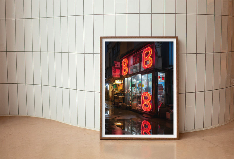 Thumbnail: Mesmo quadro decorativo exposto em parede de azulejo