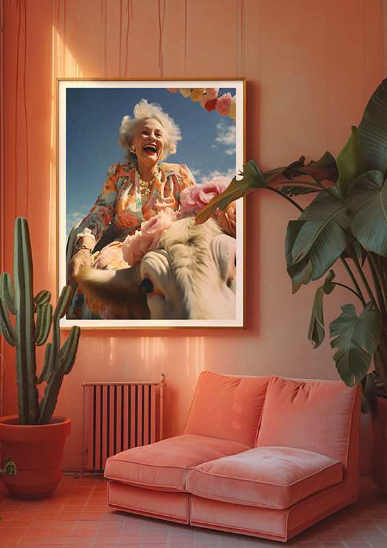 Miniatura: Mesmo quadro decorativo exposto em sala próximo a plantas e sofá