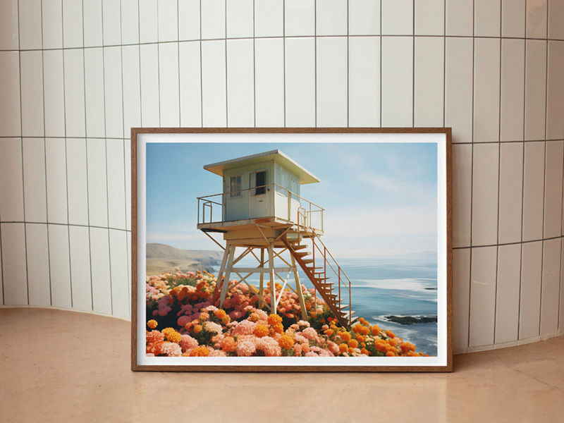 Thumbnail: Mesmo quadro decorativo exposto em parede de azulejo