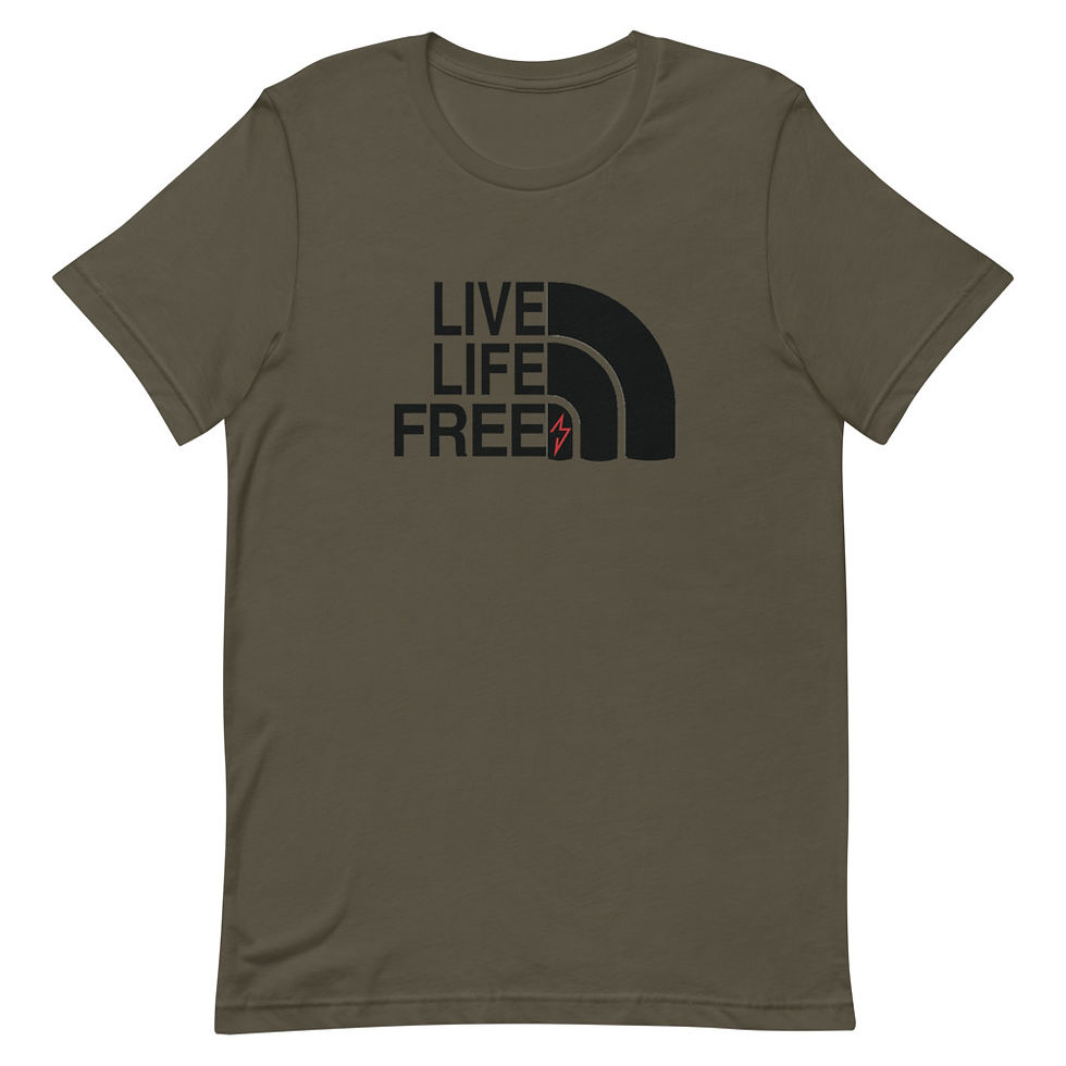 Thumbnail: "LIVE. LIFE. FREE." Short-Sleeve Unisex T-Shirt