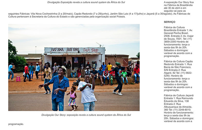 Divulgacão pelo site Vírgula da mostra de fotos do Kebra Ethiopia,  sound system da África do Sul, nas Fábricas de Cultura de São Paulo. 