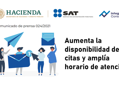 Comunicado SAT - Ampliación de horario y citas. Hoy 11 de Febrero 2021.