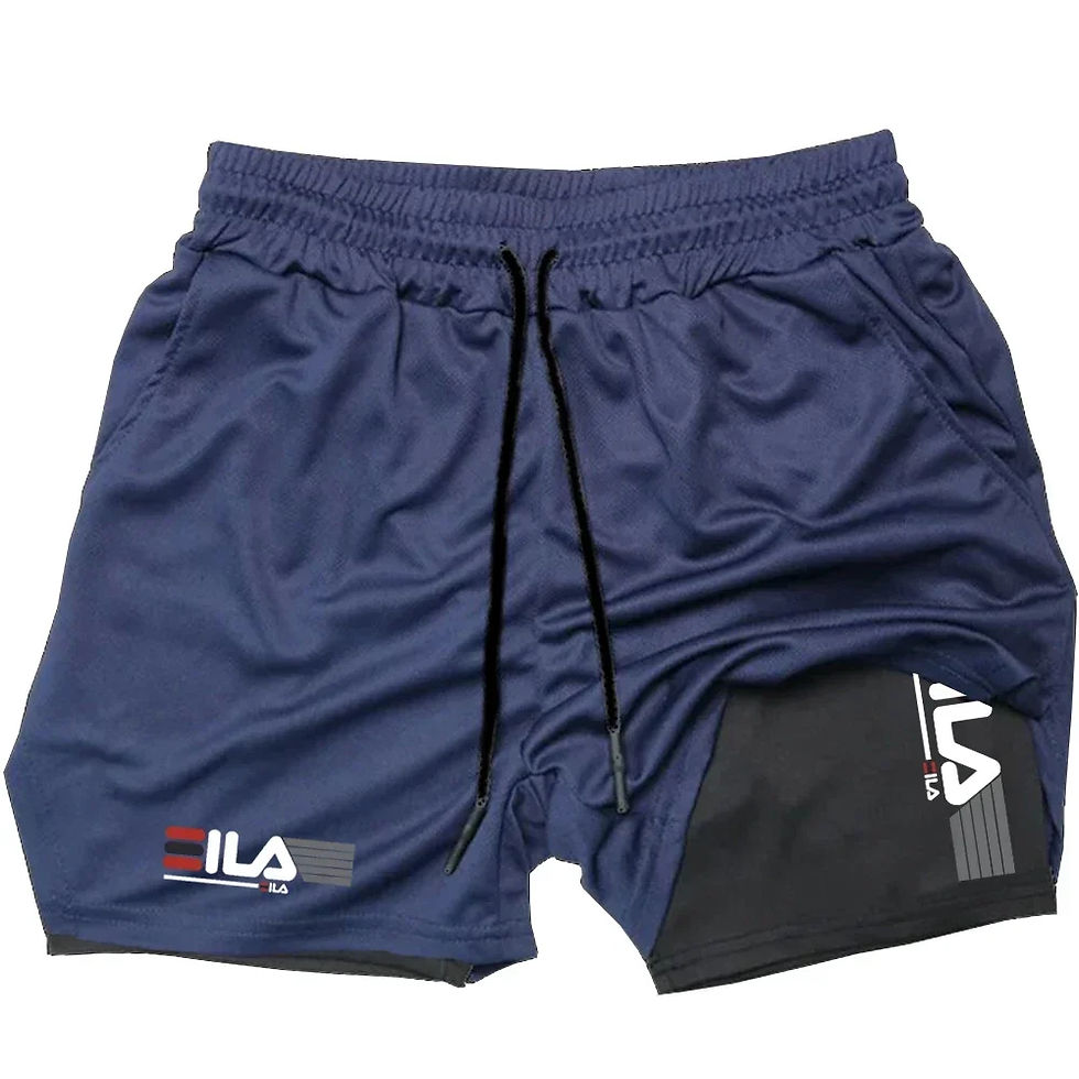 Miniatura: Shorts esportivo masculino 2 em 1, respirável, casual, de secagem rápida