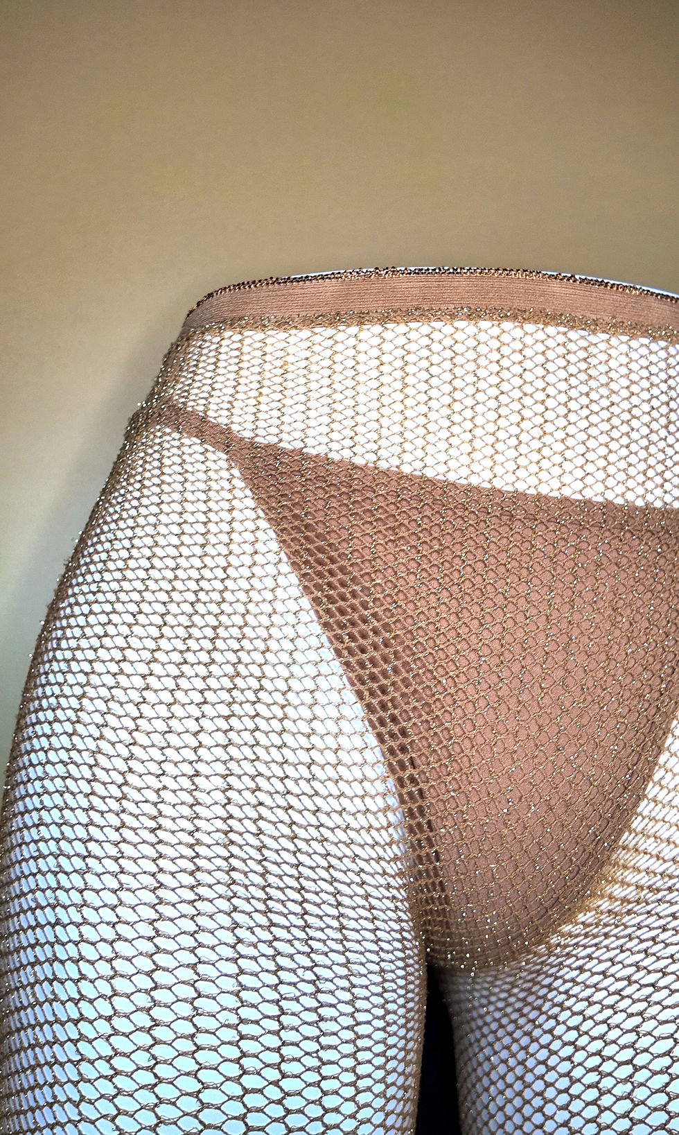 Thumbnail: Regular Waist Golden Sparkle Fishnet Stockings-Small Hole
