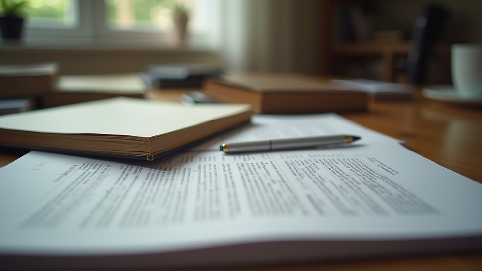Eye-level view of study materials including notes and textbooks