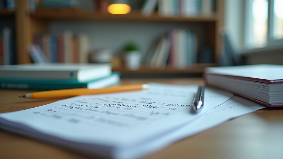 Eye-level view of a study desk with medical textbooks and notes