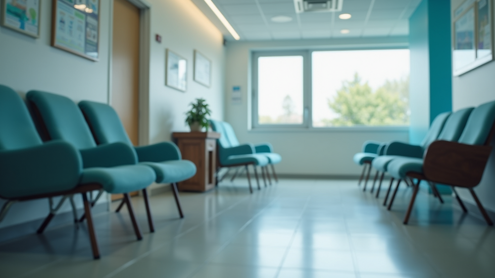 Close-up view of a clinic waiting area with chairs and informational brochures