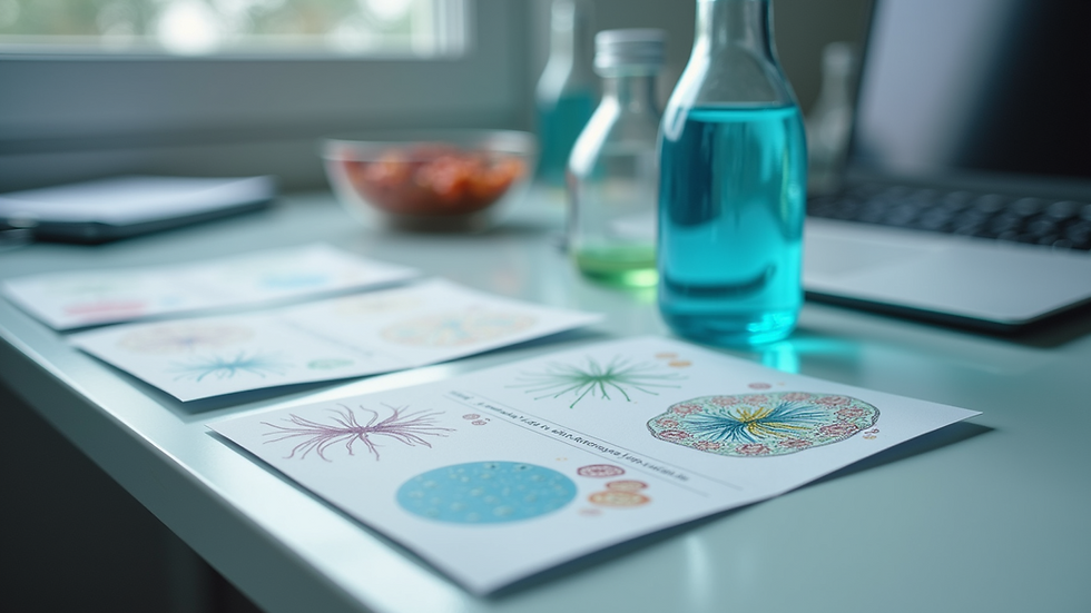 High-angle view of microbiology flashcards arranged on a table