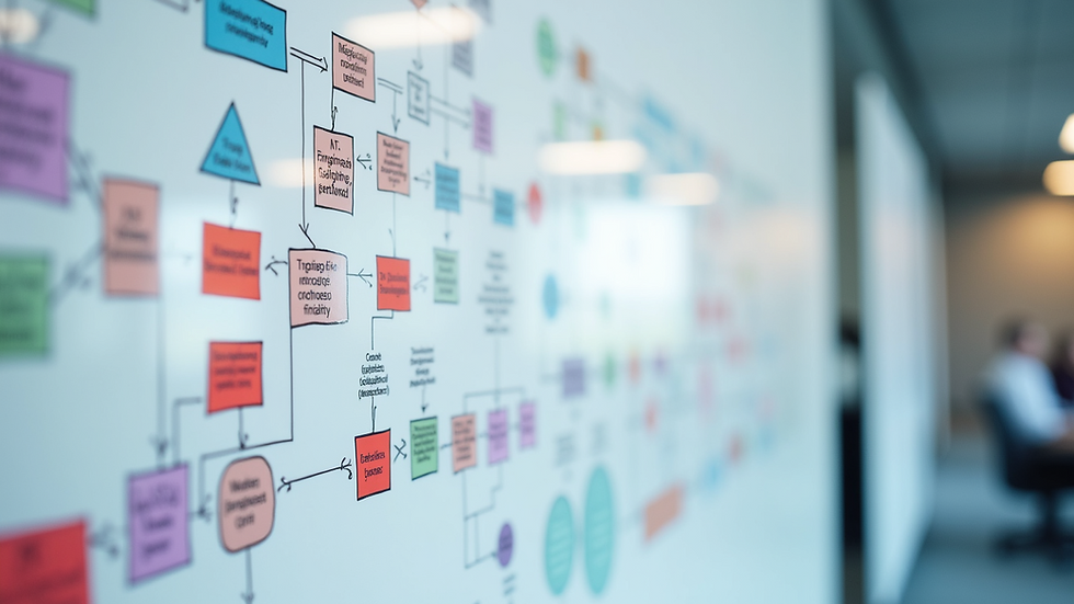 Close-up of a colourful microbiology flowchart on a whiteboard