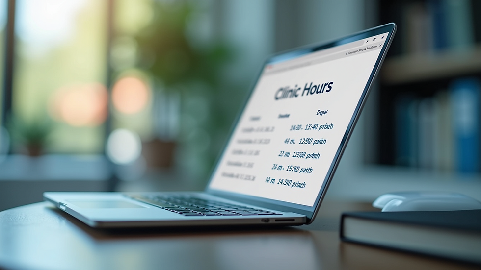 Close-up view of a smartphone displaying clinic hours on a website