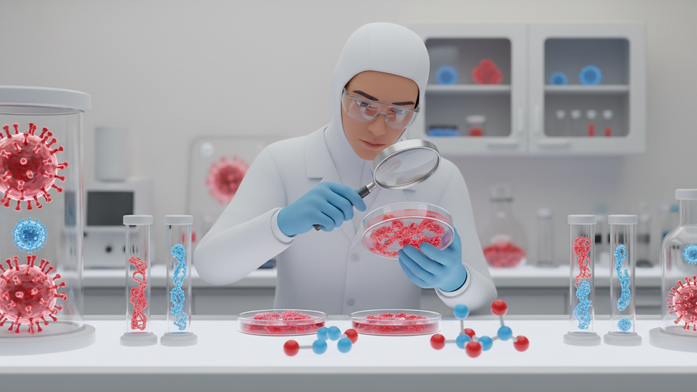 Eye-level view of laboratory technician examining viral cultures