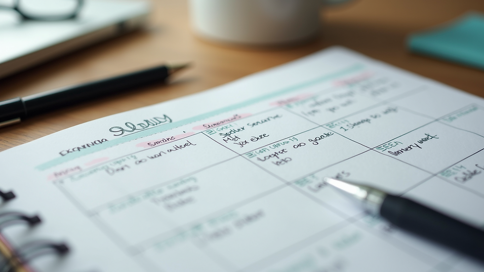 Close-up view of a calendar planner with study schedule and notes