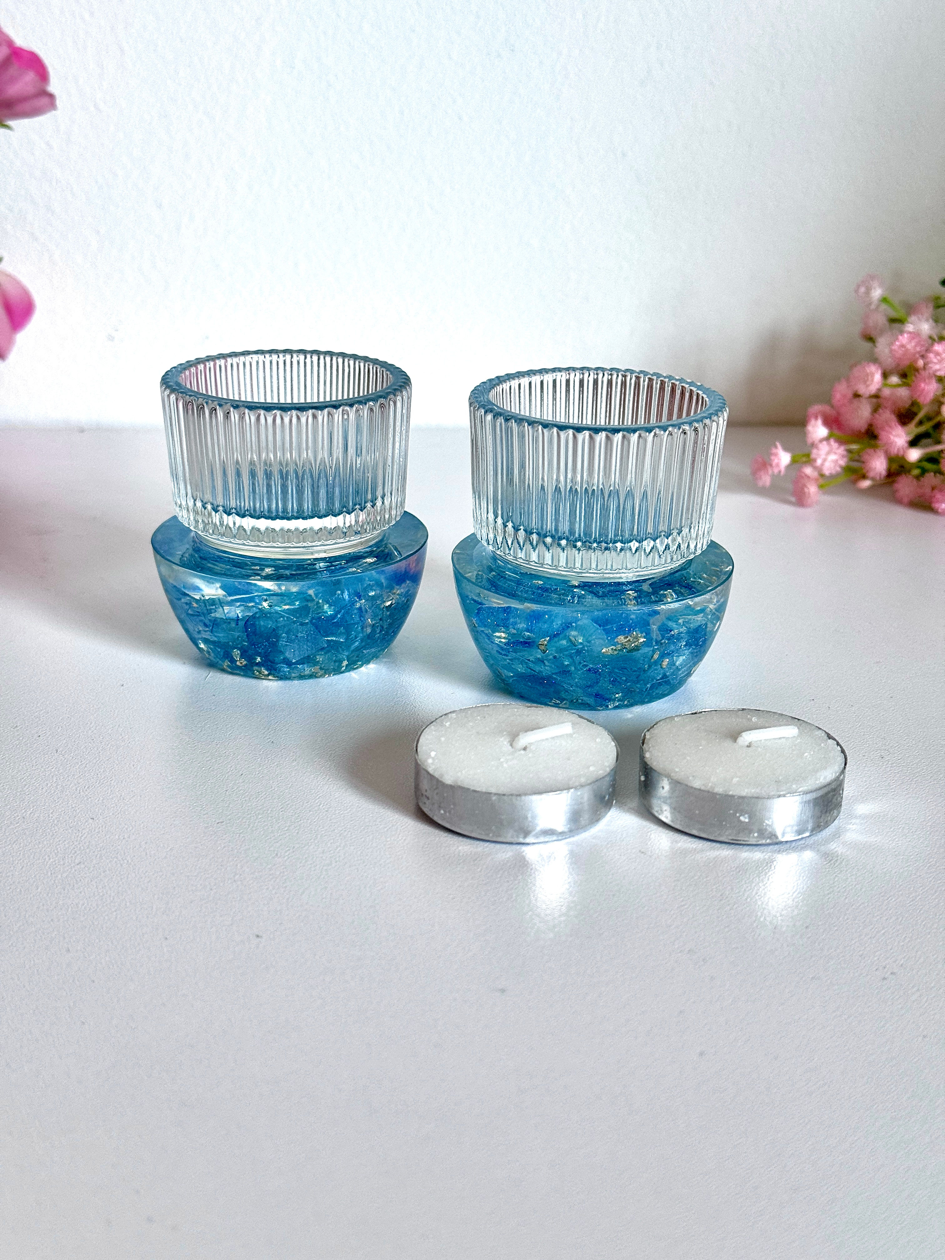 A pair of Shabbat Candlesticks: Transform Your Own Wedding Glass Shards