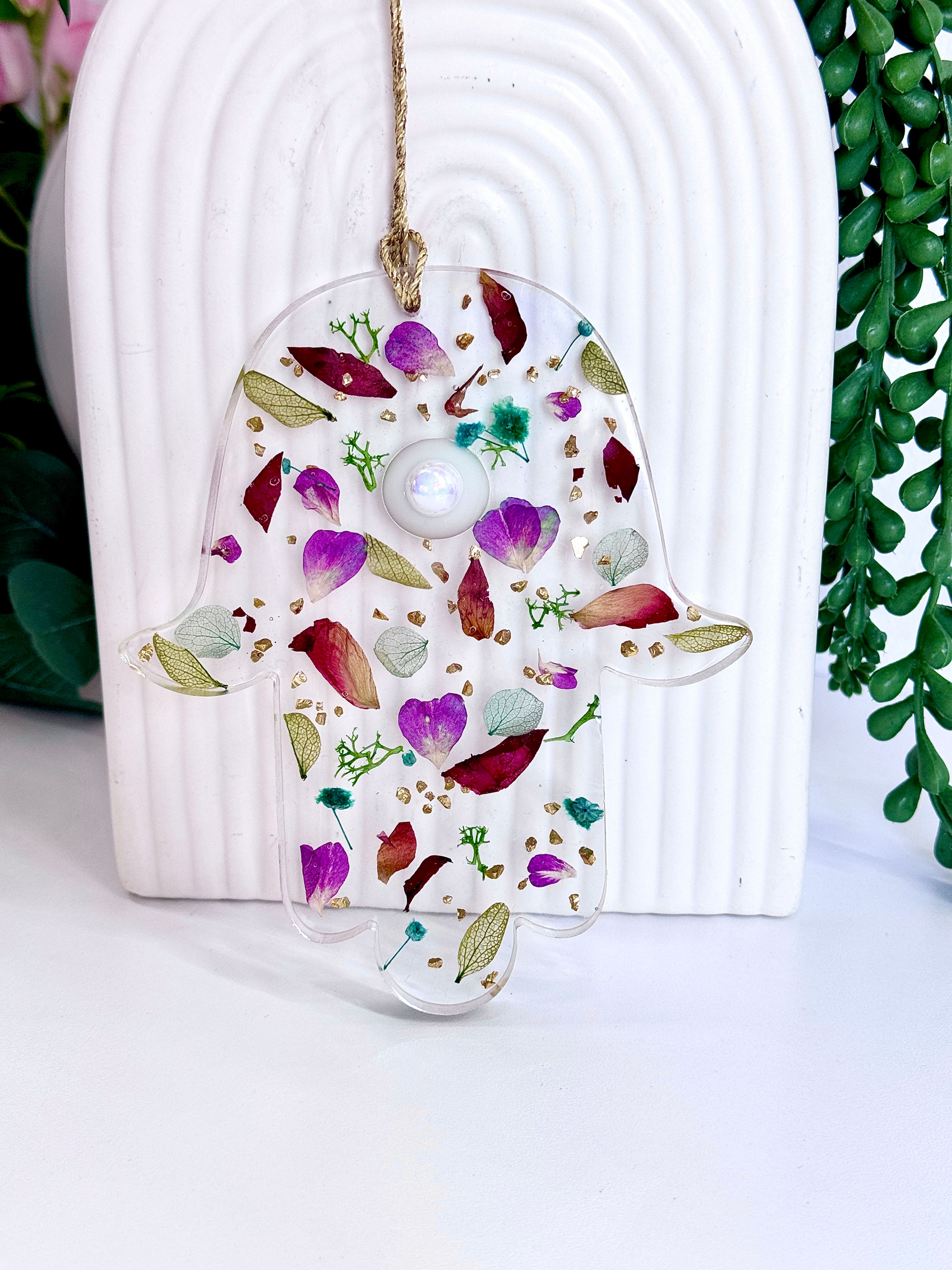 Floral Hanging Hamsa - Flower Preservation