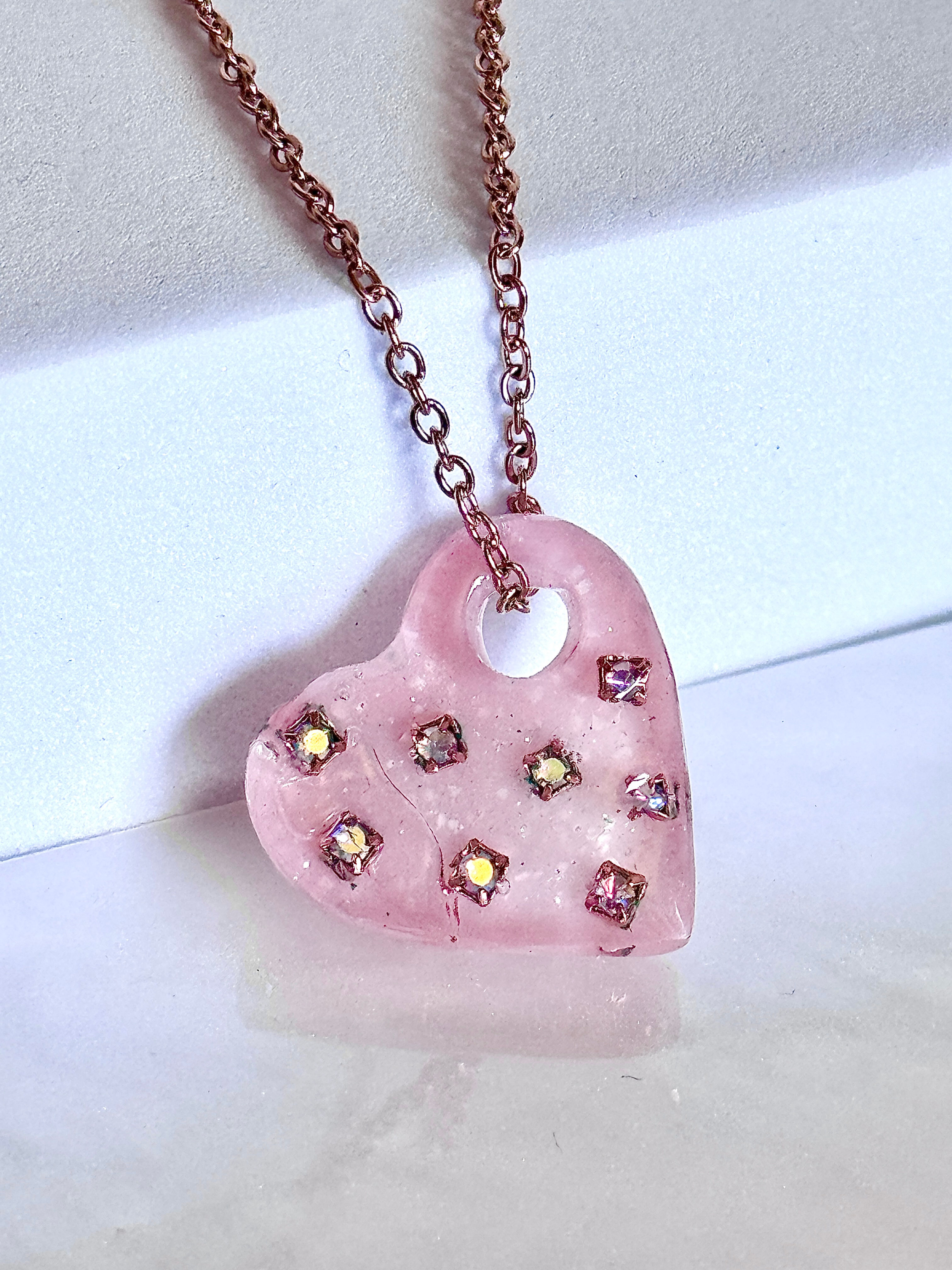 Pink Heart Necklace – With rhinestones