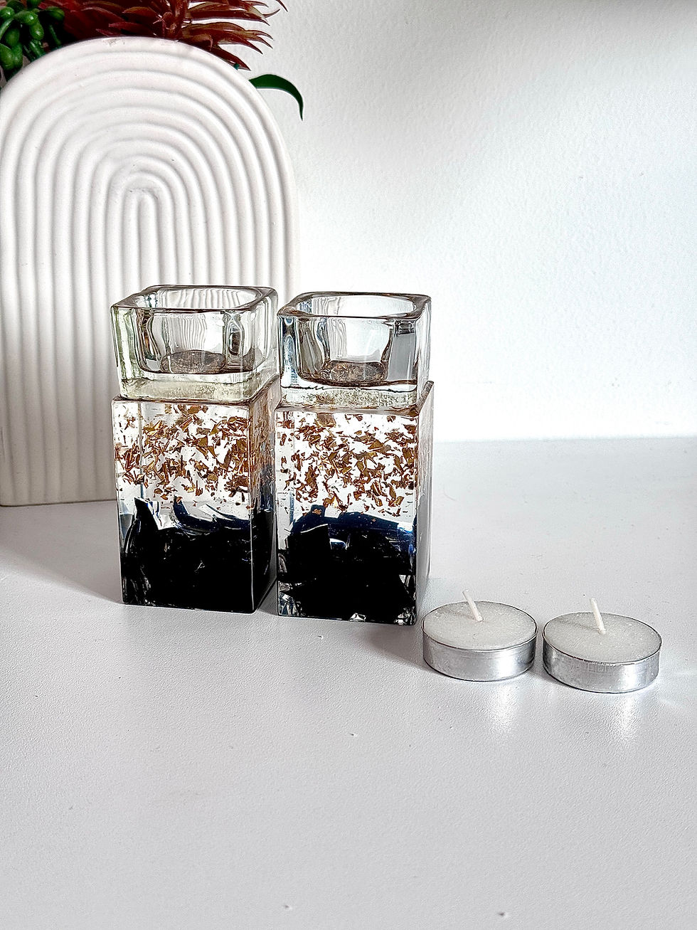Thumbnail: A pair of Shabbat Candlesticks: Transform Your Own Wedding Glass Shards