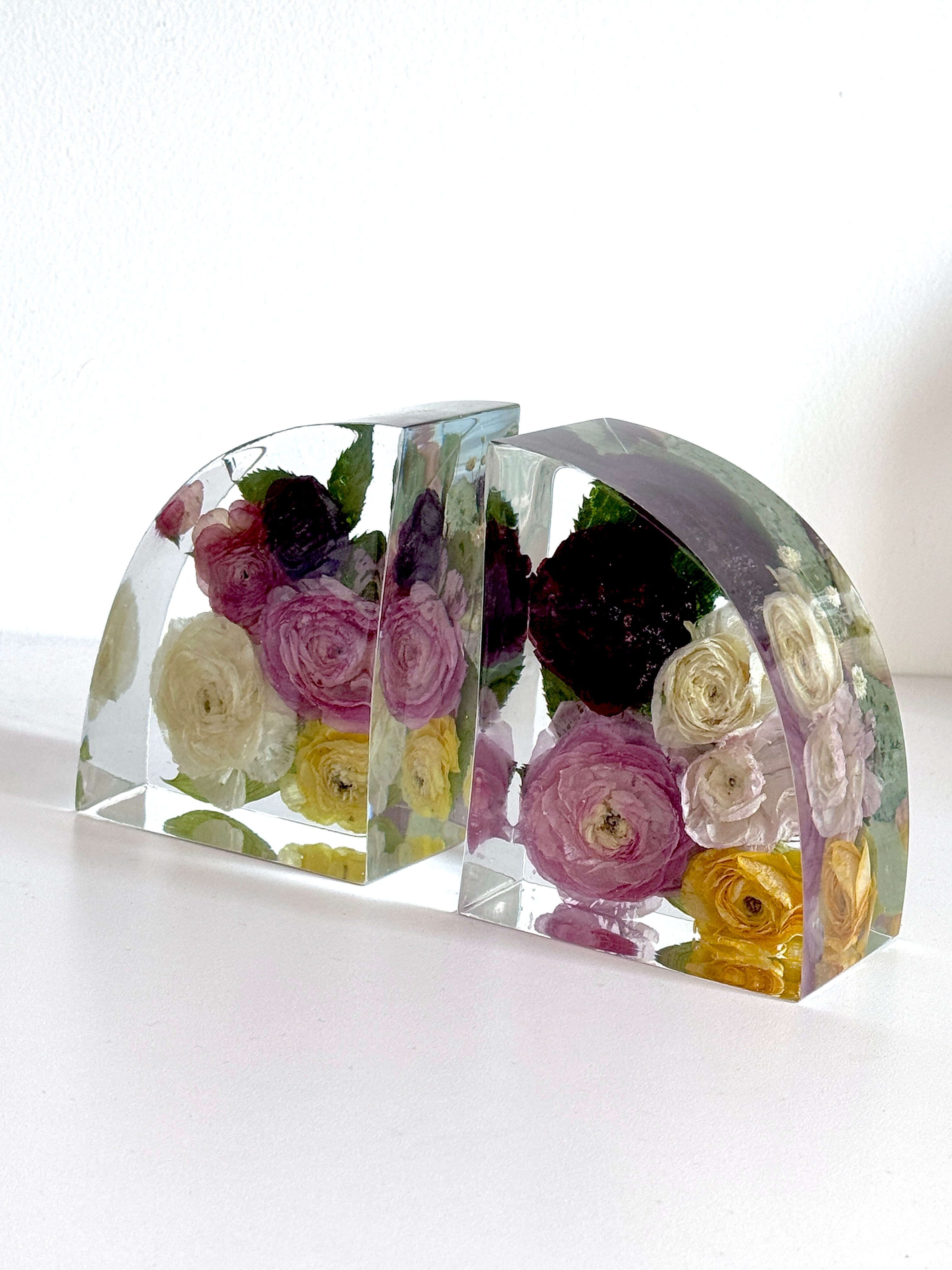 Floral Resin Bookend Pair - Flower Preservation