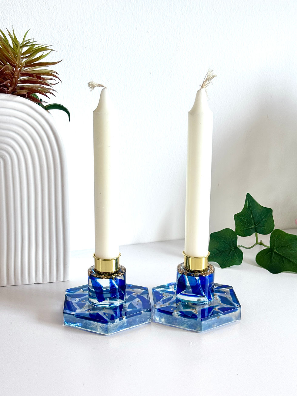Thumbnail: A pair of Shabbat Candlesticks: Transform Your Own Wedding Glass Shards