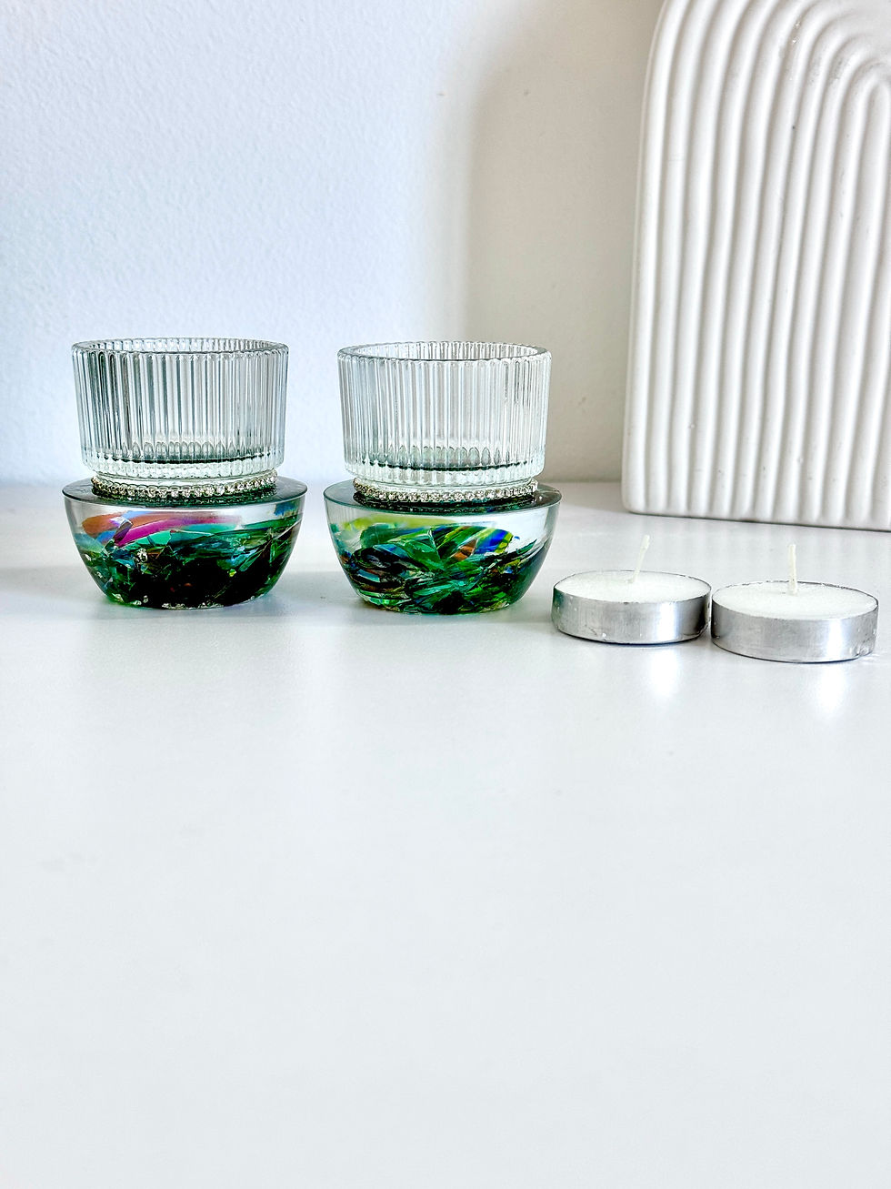 Thumbnail: A pair of Shabbat Candlesticks: Transform Your Own Wedding Glass Shards