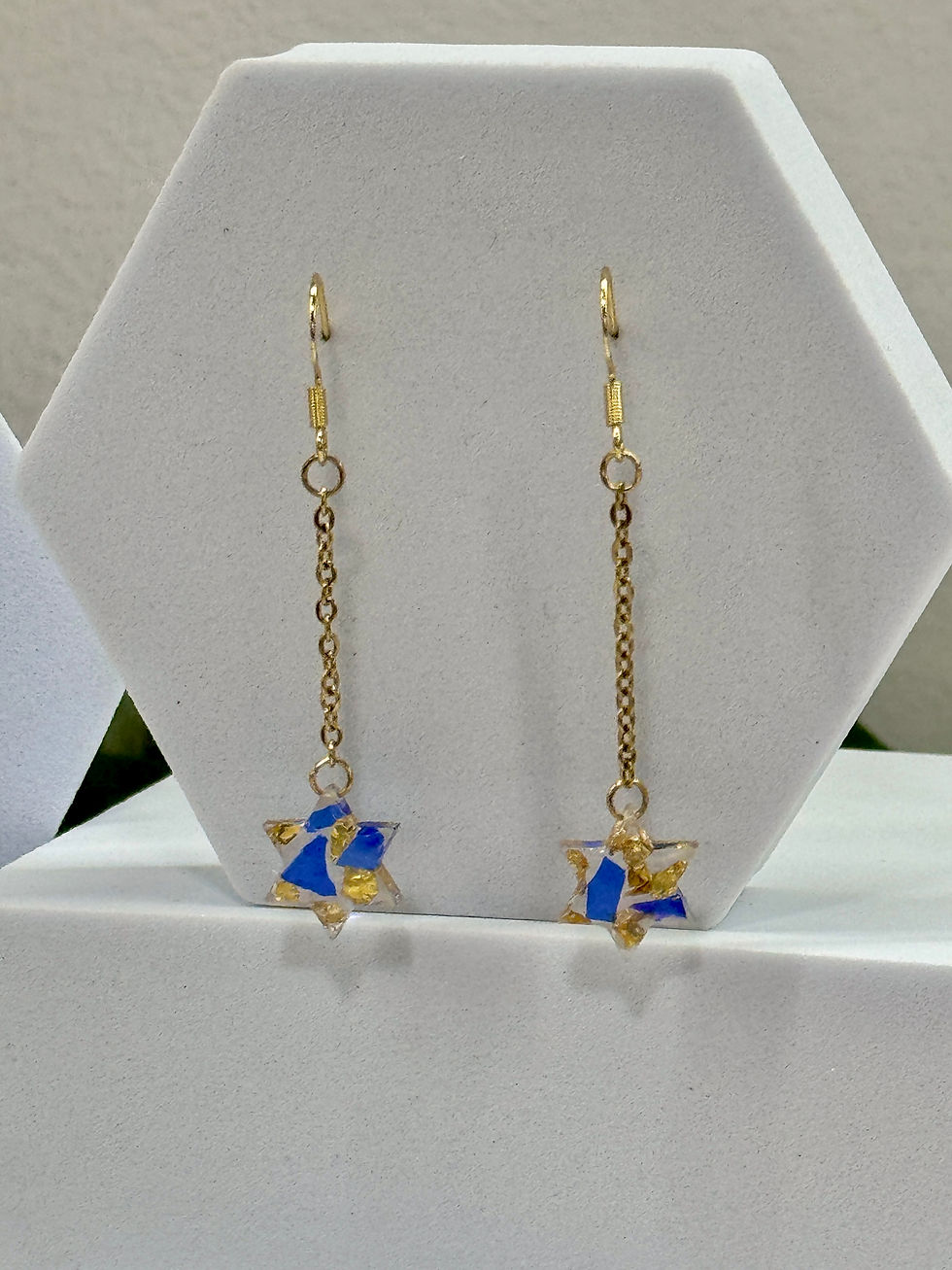 Thumbnail: Personalized Jewish Wedding earrings in a shape of a Magen David With Your Shards. Talia C Jewelry, Talia Glass Art.
