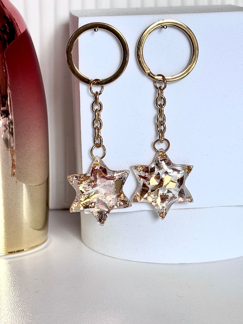 Thumbnail: Keychain with Star of David Pendant and Wedding Glass Fragments