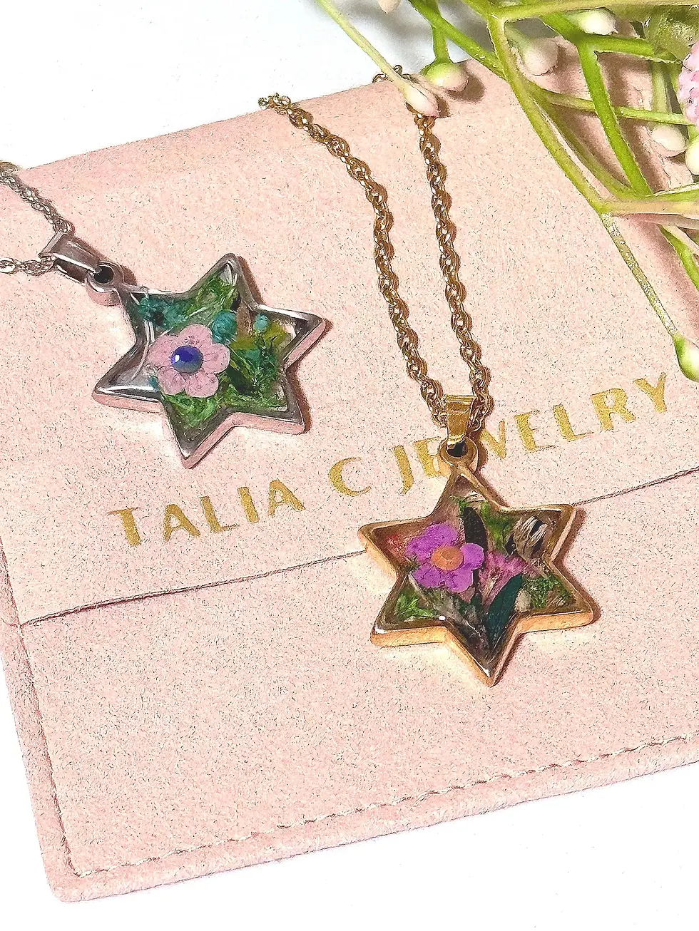 Thumbnail: Custom Magen David Necklace - Dried Flowers, Resin and Stainless Steel