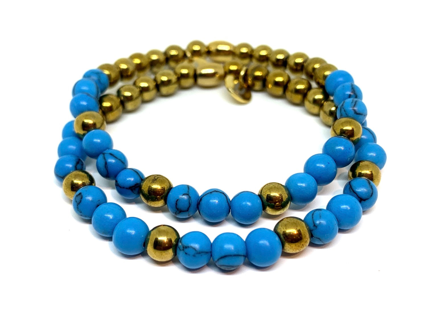Unisex Turquoise Stone Bracelet Set (Gold)