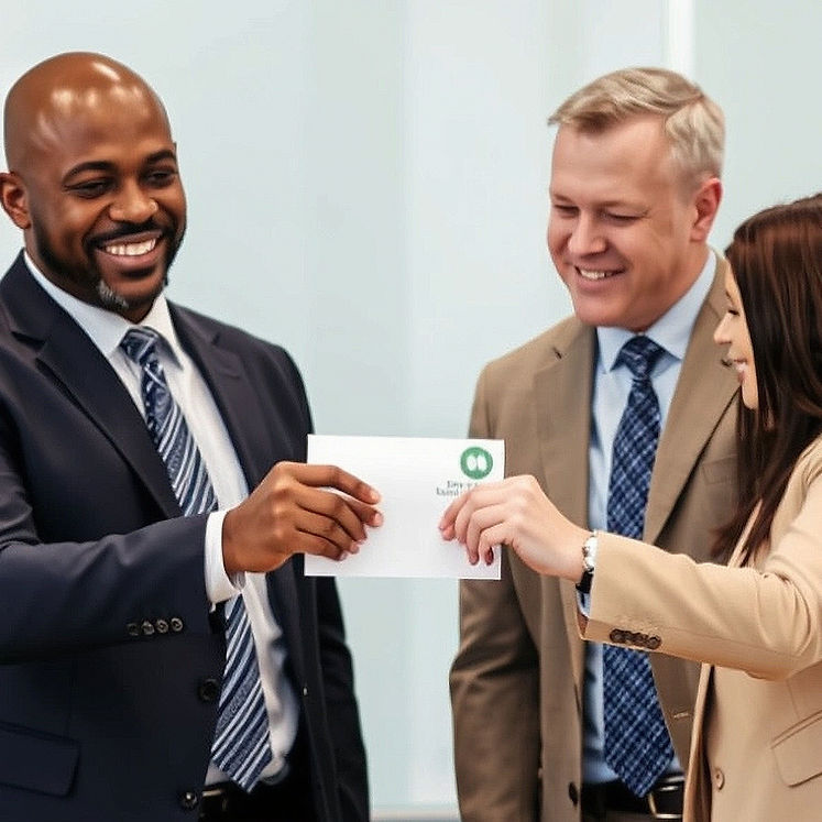 african american and white  business men dressed in suits approving a cash loan for a clie