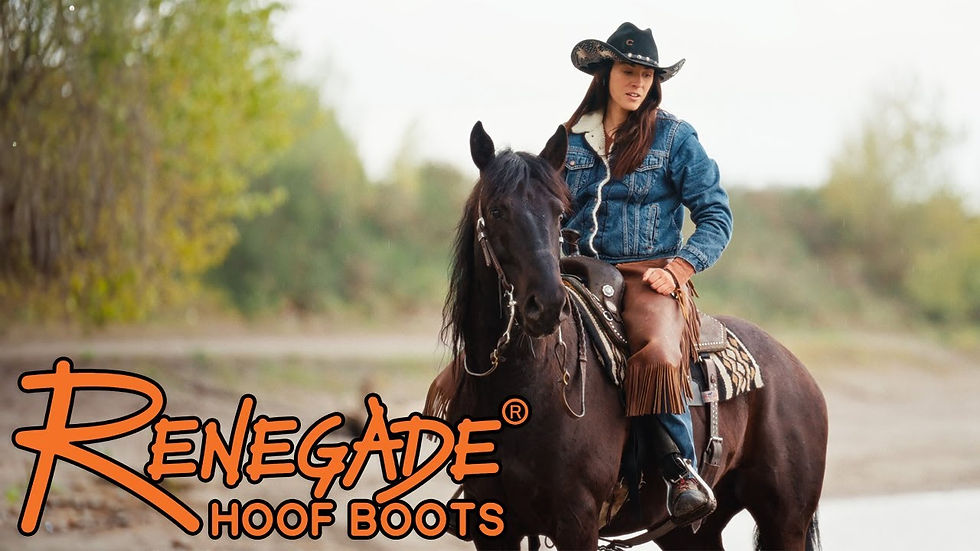 Black Mustang Horse with rider featuring Renegade Hoof Boots