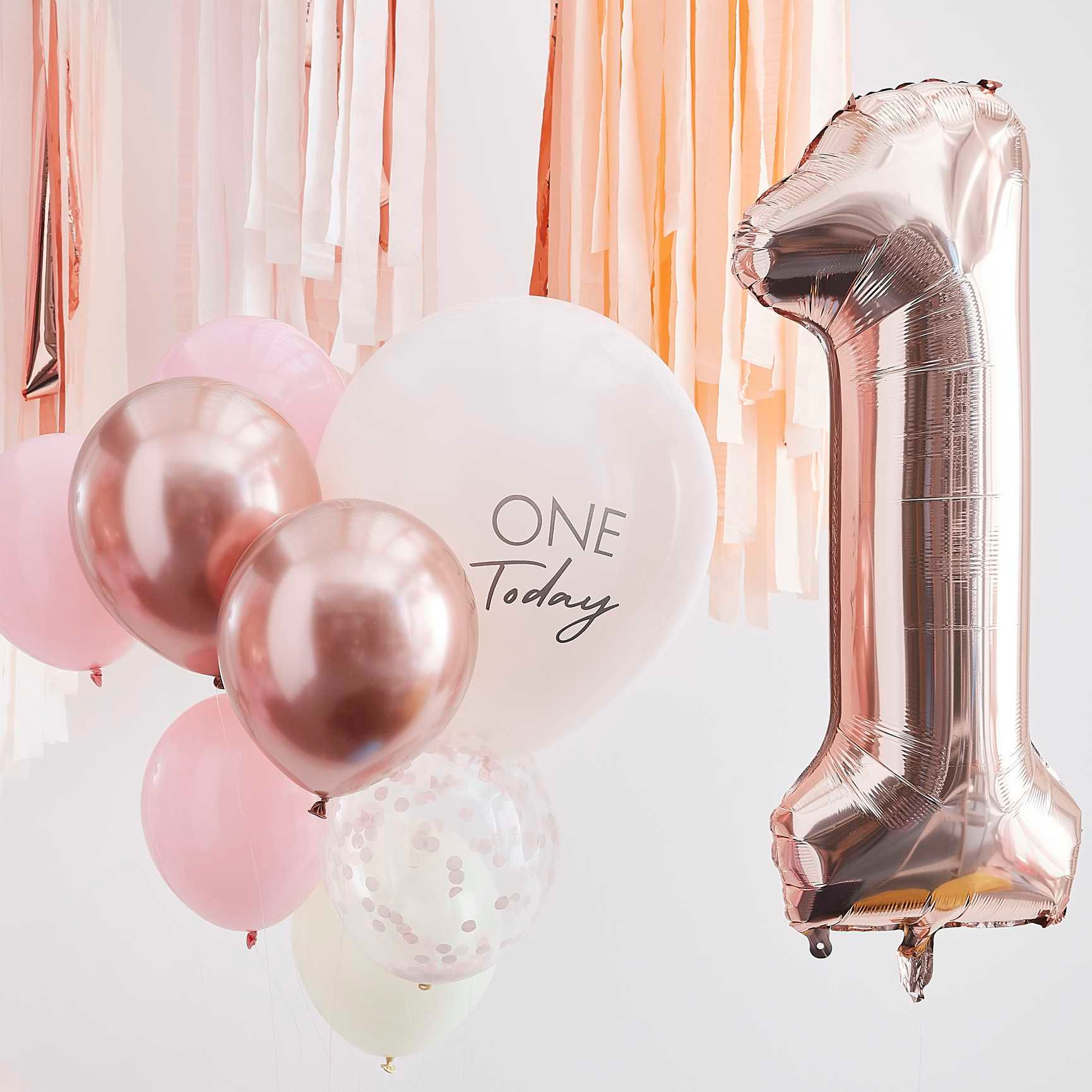 Pink and Rose Gold First Birthday Balloons MIX-375
