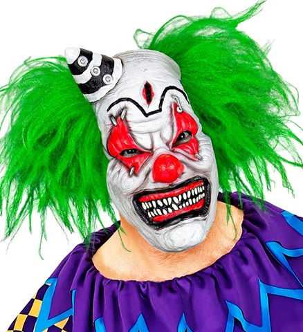 "KILLER CLOWN HALF FACE MASK WITH HAIR & MINI HAT" 00841