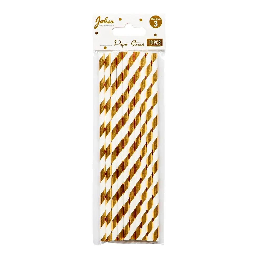 Miniatyrbilde: PAPER STRAWS GOLD STRIPES 10-PK. 70640
