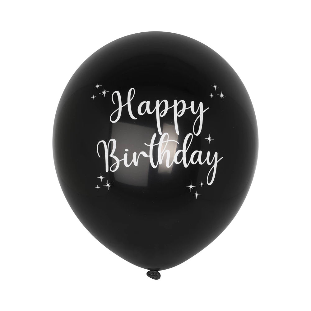 BALLOONS 12" HAPPY BDAY BLACK 6-PK. 72192