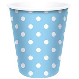 LIGHT BLUE GLASS WHITE DOTS 9OZ 6 UNITS. 057032 Eurocarnavales 