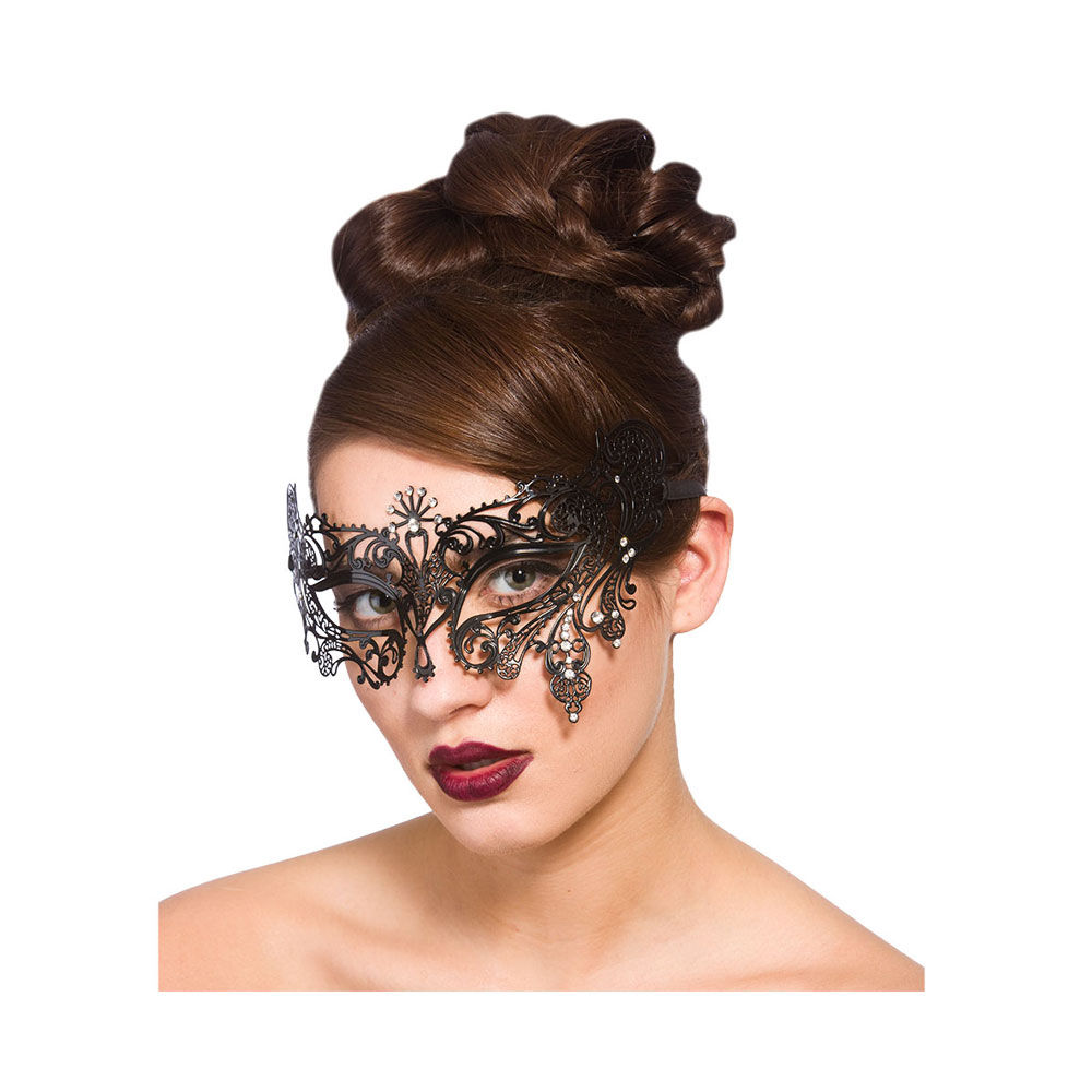 Filigree Eye Mask - Black w/Diamantes. MK-9948