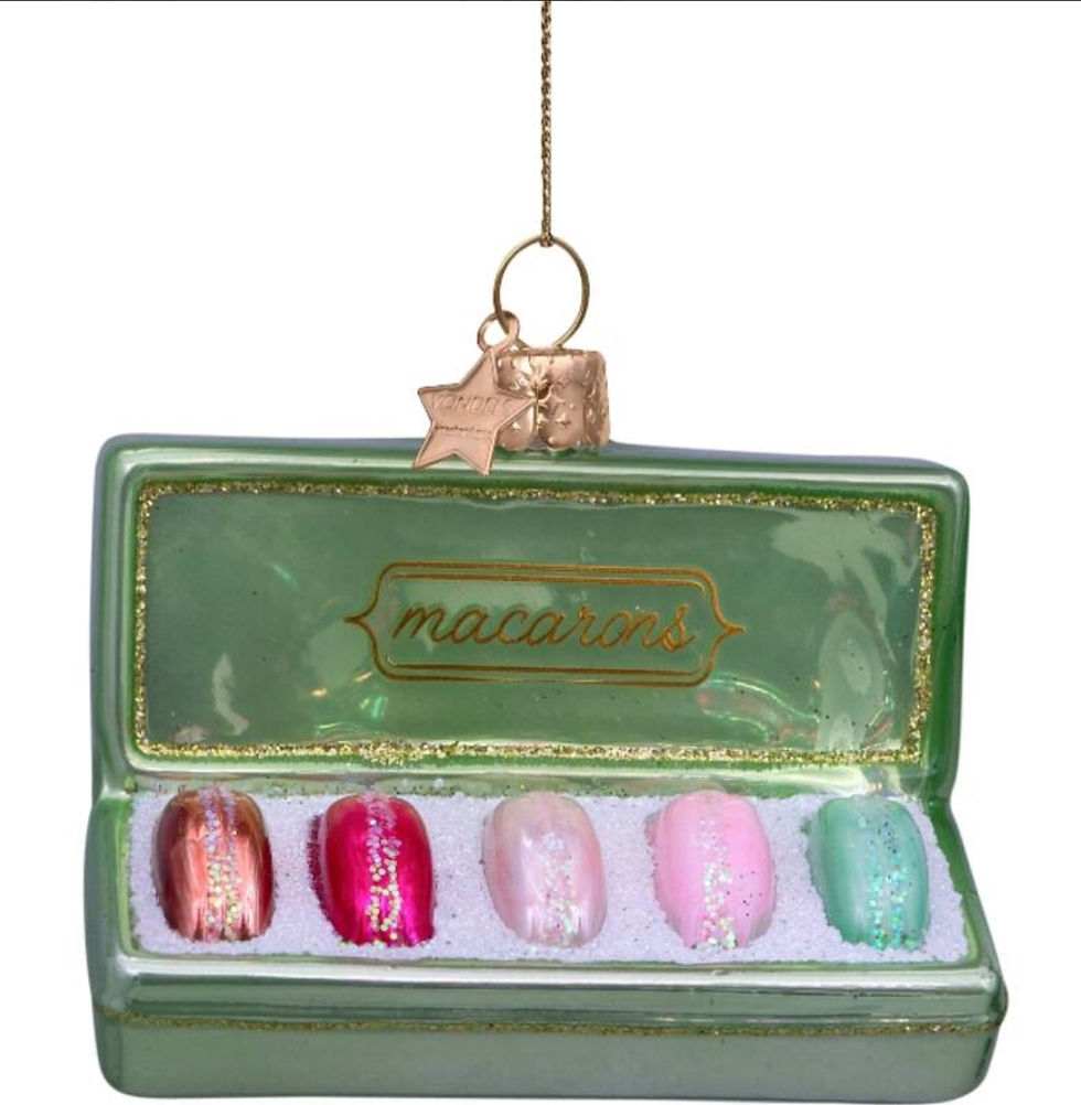 Ornament glass green box of macarons H5cm